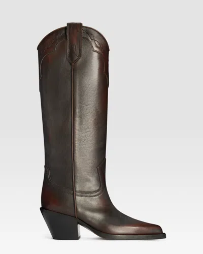 Paris Texas Brushed Leather Western Boot In Rouge Noir