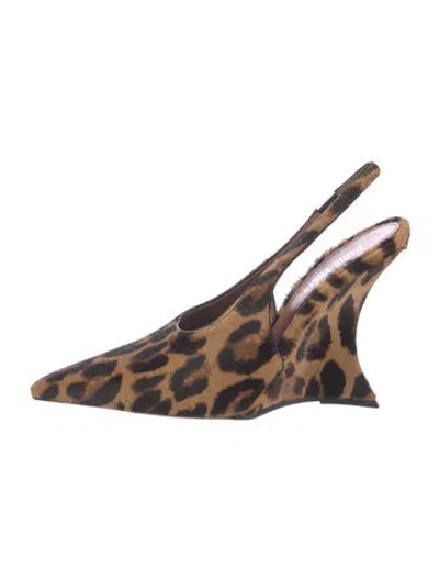 Pre-owned Paris Texas Calf Hair Animal Print Slingback Pumps In Brown