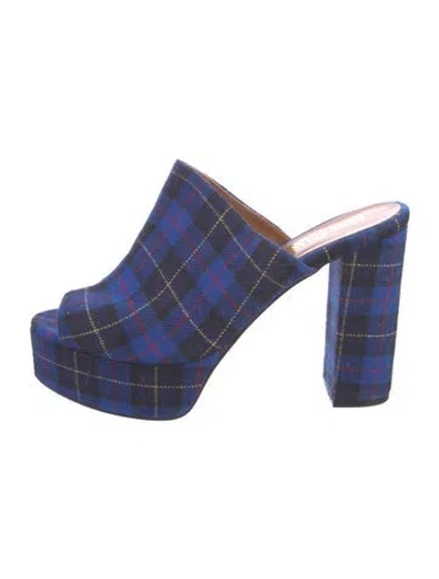 Pre-owned Paris Texas Canvas Plaid Print Slides In Blue