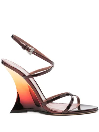 Paris Texas Chic Wedge Sandals In Bordeaux Vitello Leather