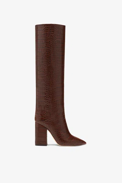 Paris Texas 100mm Crocodile-effect Leather Knee-high Boots In Cioccolato