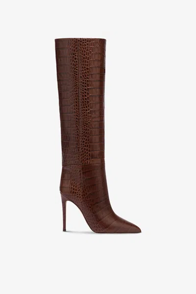 Paris Texas Chocolate Brown Croc-effect Leather Stiletto Boots
