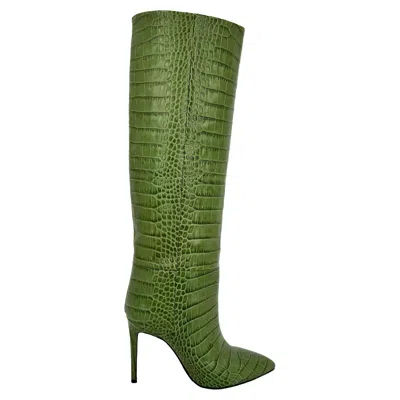 Paris Texas Cizme Croc Embossed Knee Length Boots In Green Leather