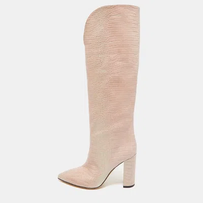 Pre-owned Paris Texas Cream Croc Embossed Leather Knee Length Boots Size 39