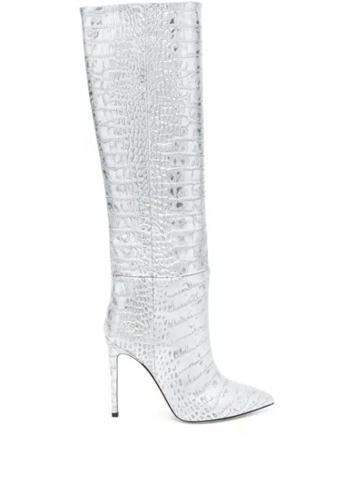 Paris Texas Croc-effect Knee-high Boots In Silver