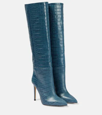 Paris Texas Croc-effect Leather Knee-high Boots In Blue