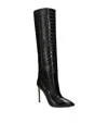 Paris Texas Dark Bordeaux High Boots With Stiletto Heel In Croco Embossed Leather Woman In Black