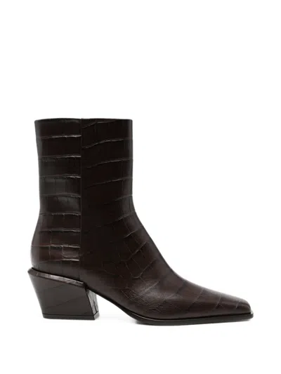 Paris Texas Croc-effect Leather Ankle Boots In Brown