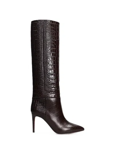 Paris Texas Dark Bordeaux High Boots With Stiletto Heel In Croco Embossed Leather Woman In Burgundy