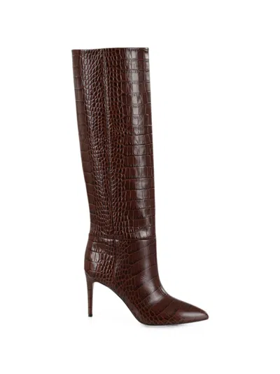 Paris Texas Croc-effect Pointed-toe Boots In Brown