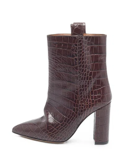 Pre-owned Paris Texas Croc-embossed Ankle Boots In Brown