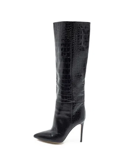 Pre-owned Paris Texas Croc-embossed Knee-high Boots In Black