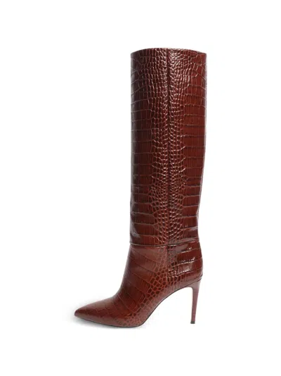 Pre-owned Paris Texas Croc-embossed Knee-high Boots In Brown