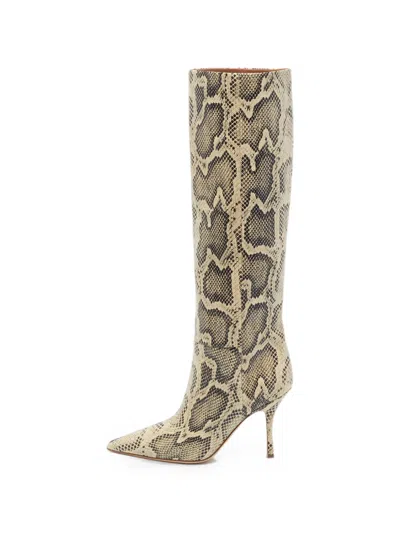 Pre-owned Paris Texas Croc-embossed Knee-high Heeled Boots In Neutral