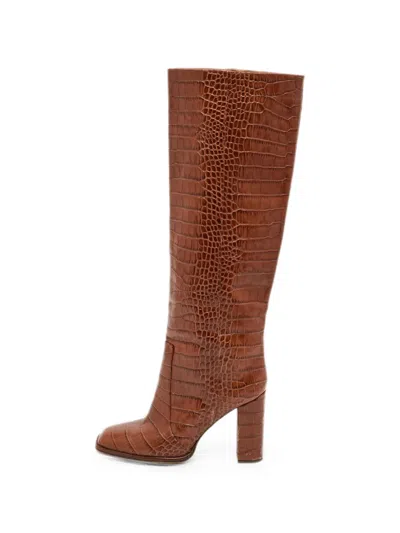 Pre-owned Paris Texas Croc-embossed Knee-length Boots In Brown