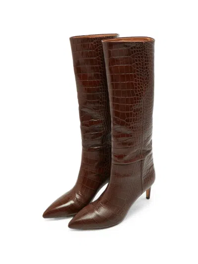 Pre-owned Paris Texas Croc-embossed Leather Knee Boots In Brown