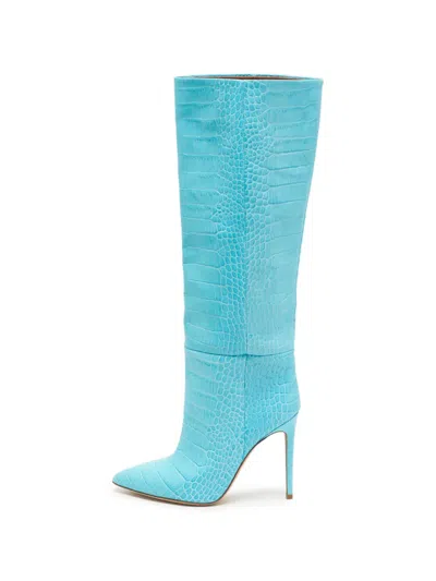Pre-owned Paris Texas Croc-embossed Leather Knee-high Boots In Blue