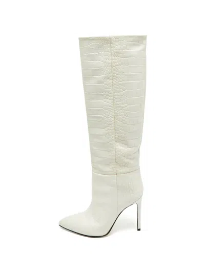 Pre-owned Paris Texas Croc-embossed Pointed-toe Boots In White