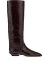 Paris Texas Boots In Ebony Croco-embossed Leather In Brown