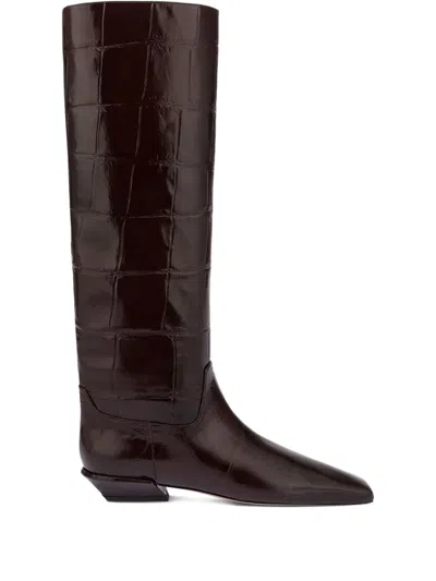 Paris Texas Croco-embossed Leather Boots In Brown