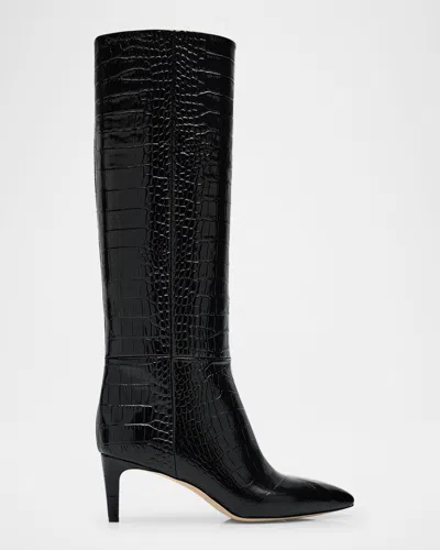 Paris Texas Croco Stiletto Knee Boots In Carbone