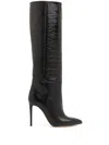 Paris Texas Dark Bordeaux High Boots With Stiletto Heel In Croco Embossed Leather Woman In Black