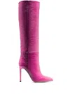 Paris Texas Pointed-toe Stiletto Boots With Crocodile Texture In Pink