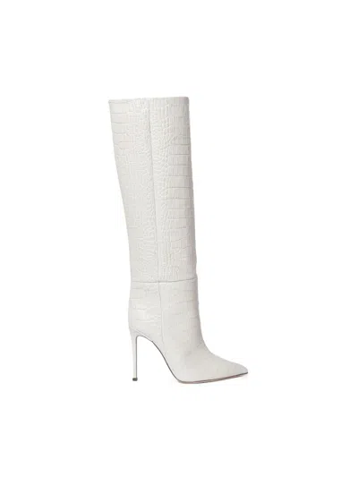 Paris Texas Crocodile Embossed Leather Boots In White