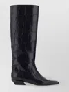 Paris Texas Crocodile-effect Knee-high Boots With Sleek Silhouette And Pointed Toe In Black