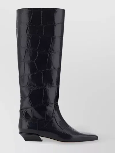 PARIS TEXAS CROCODILE PATTERN LEATHER KNEE-HIGH BOOTS