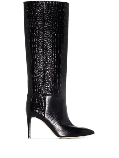 Paris Texas Crocodile-effect Patent Leather Boot In Black
