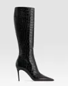 Paris Texas Vera 85 Charcoal Crocodile-effect Leather Boots In Black