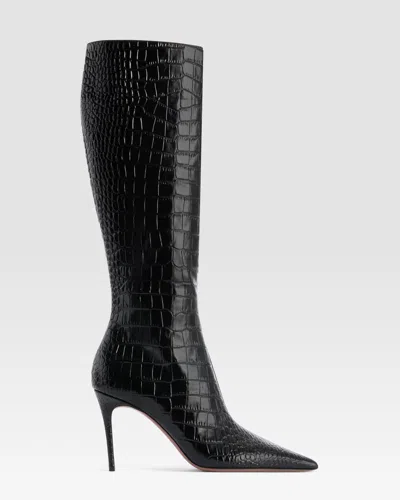 Paris Texas Croco-print Boot In Carbone