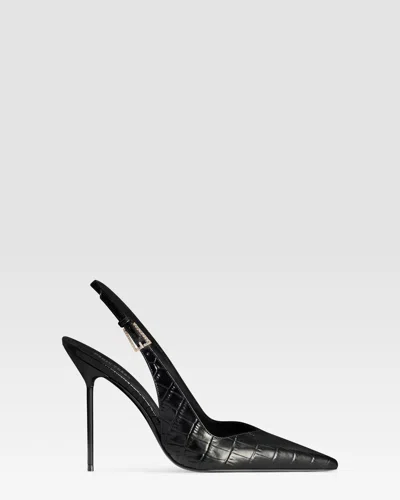 Paris Texas Croco-print Leather Slingback With Jewel Buckle In Black