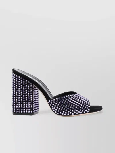 PARIS TEXAS CALF LEATHER CRYSTAL-EMBELLISHED MULES