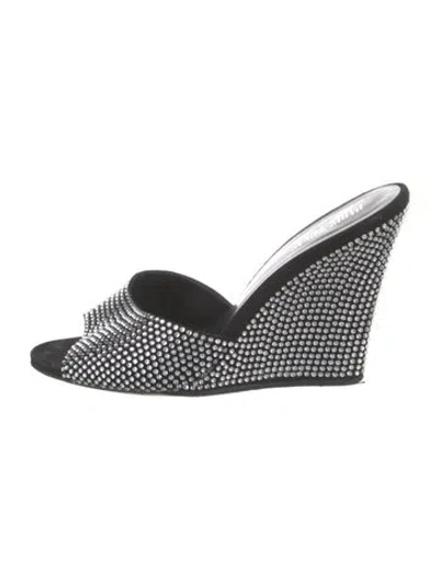 Pre-owned Paris Texas Crystal Embellishments Slides In Black