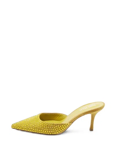 Pre-owned Paris Texas Crystal-embellished Suede Mules In 黄色