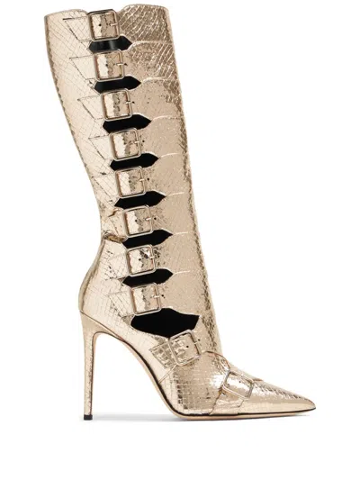 Paris Texas Cut-out Snakeskin-effect Boots In Gold