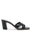 Paris Texas Leather Block Heel Cross Strap Mules In Black