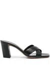 Paris Texas Leather Block Heel Cross Strap Mules In Black