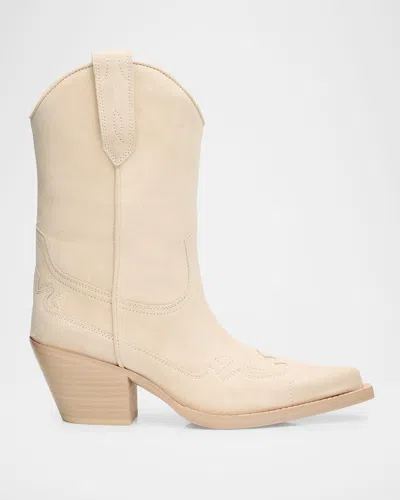 Paris Texas Dakota Suede Mid-calf Western Boots In White