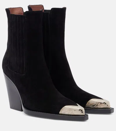 Paris Texas Dallas Embellished Suede Ankle Boots In Black