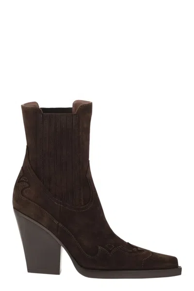 Paris Texas Dallas Embroidered Ankle Boot 100 - Suede Western Ankle Boots In Brown