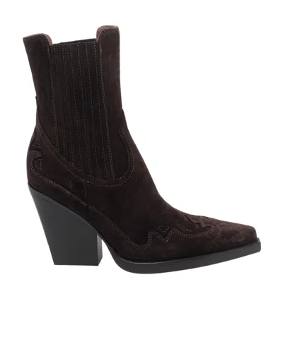 Paris Texas Dallas Embroidered Ankle Boots In Brown