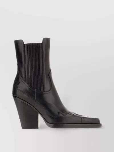 Paris Texas Dallas Leather Ankle Boots With Block Heel In Black