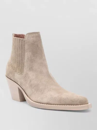 Paris Texas Texan Ankle Boots In Stone Calf Suede Leather In Gray