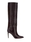 Paris Texas Dark Bordeaux High Boots With Stiletto Heel In Croco Embossed Leather Woman