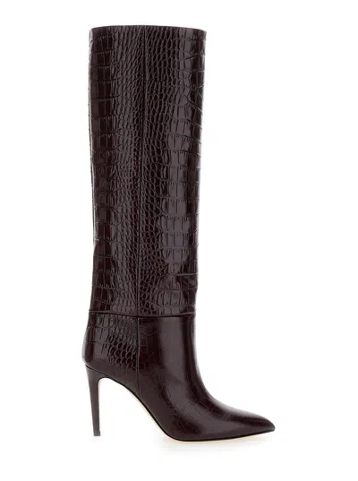 Paris Texas Dark Bordeaux High Boots With Stiletto Heel In Croco Embossed Leather Woman