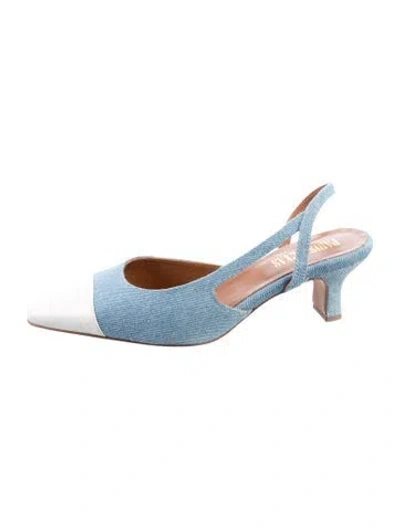 Pre-owned Paris Texas Denim Colorblock Pattern Slingback Pumps In Blue