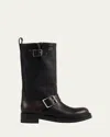 Paris Texas Detroit Leather Buckle Moto Boots In Black-camel